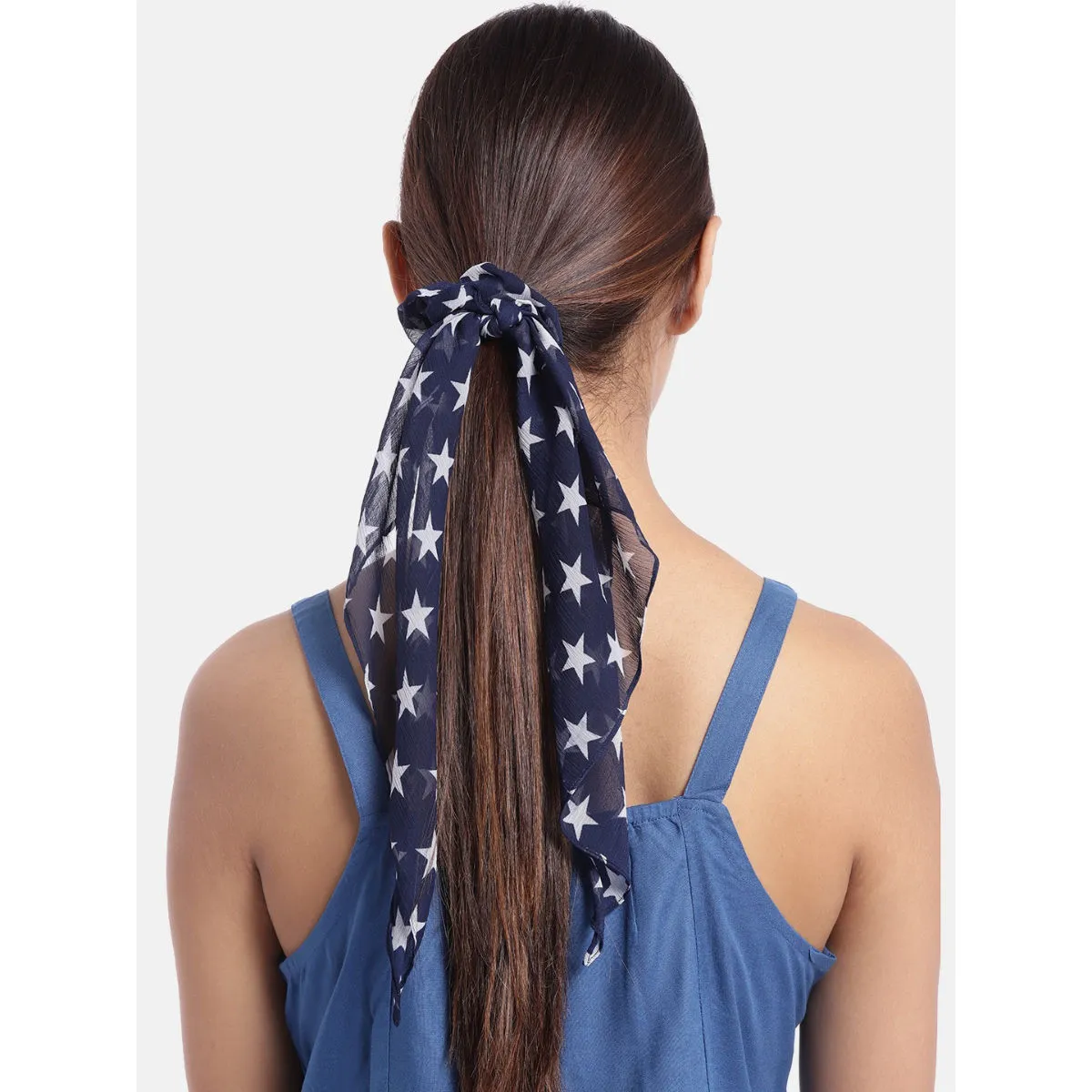 Blueberry White Star Printed Navy Blue Ruffle Scrunchie