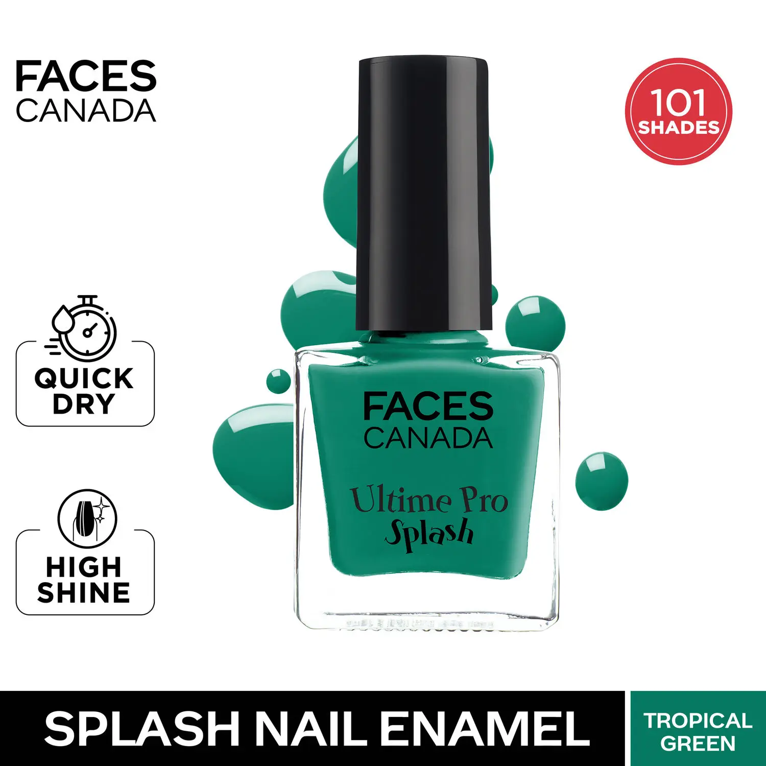 Faces canada Ultime Pro Splash Nail Enamel I Quick-drying I Longlasting I Chip-defiant I Smooth application I Tropical Green 59 5ml