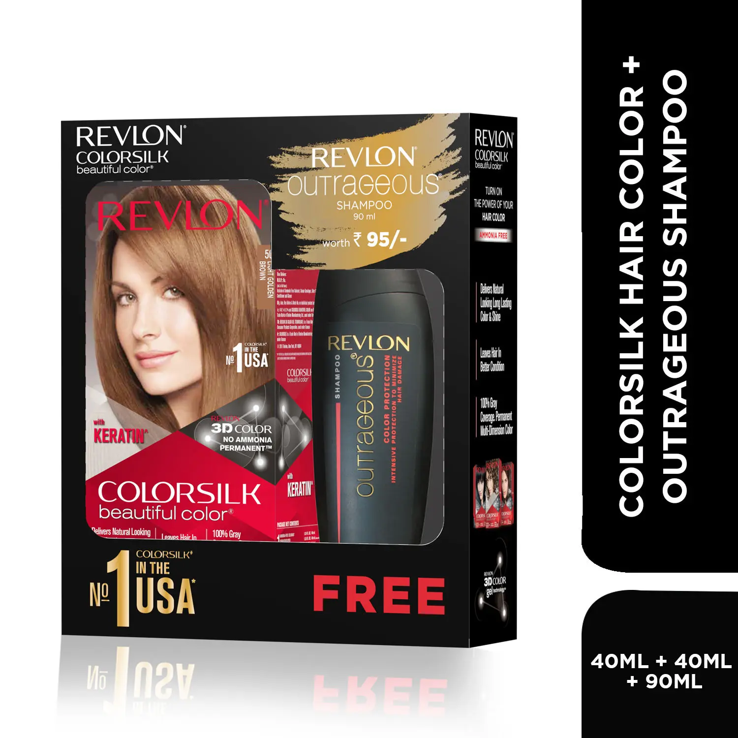 Revlon ColorSilk Hair Color with Keratin - 5G Light Golden Brown - (with Outrageous Shampoo 90 ml)