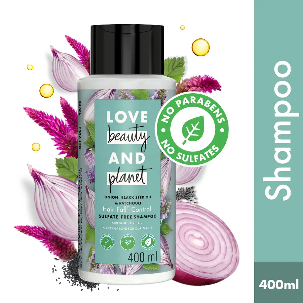 Love Beauty & Planet Onion, Blackseed & Patchouli Hairfall Control Sulfate Free Shampoo, 400 ml