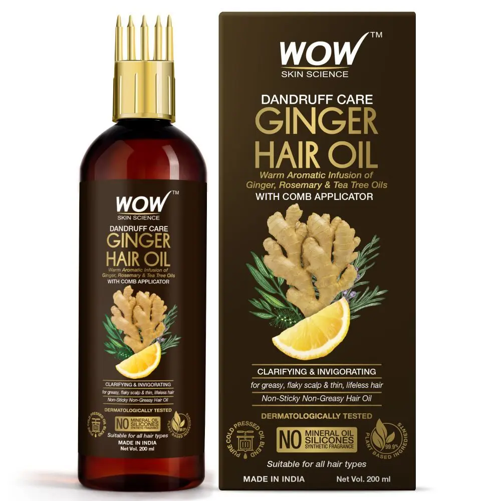 WOW Skin Science Ginger Hair Oil - for Dandruff Care - with Comb Applicator - 200mL