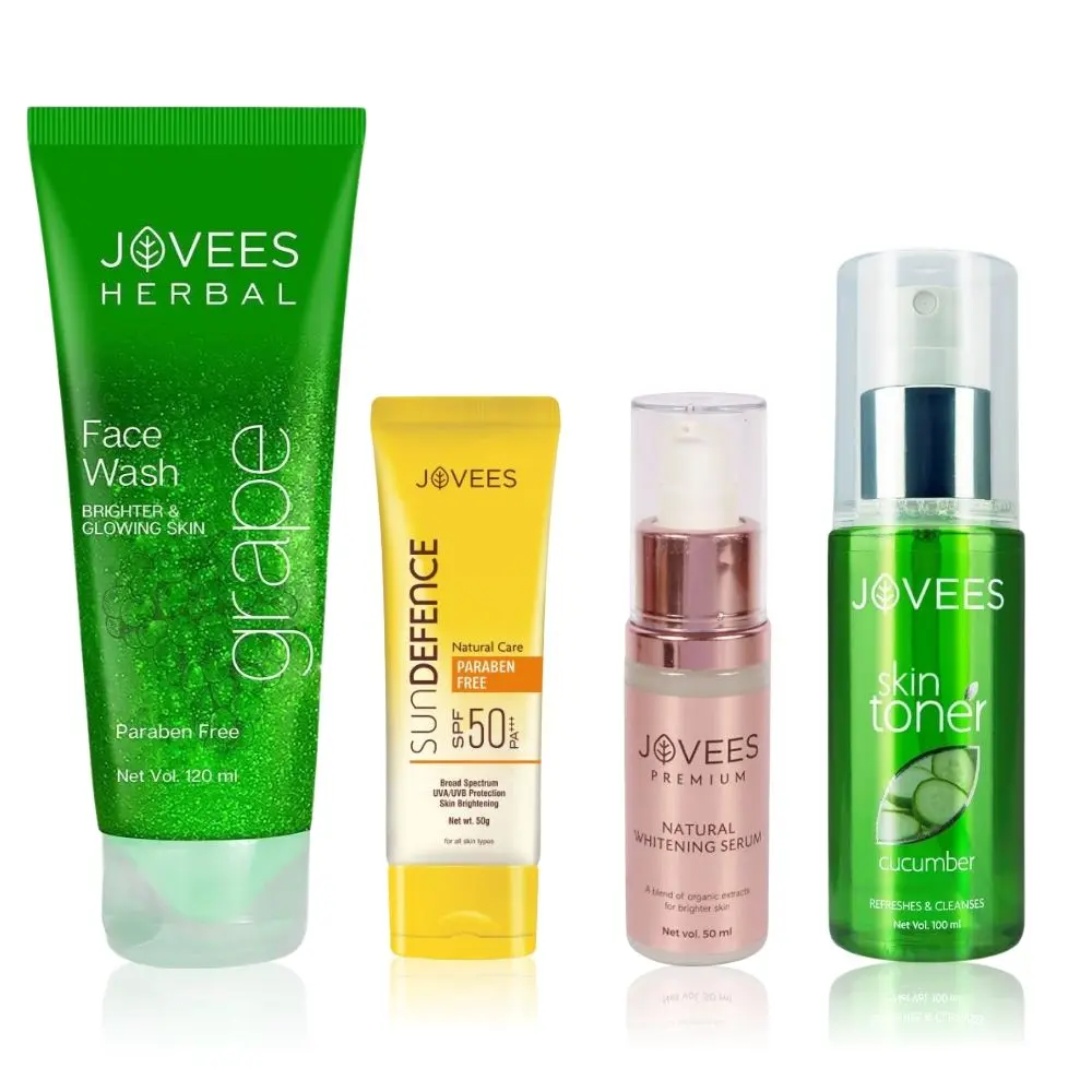 Jovees CTSM Combo | Grape Face Wash 120 ml | Cucumber Skin Toner 100 ml | Premium Whitening Serum 50 ml | Sun Defence Cream SPF 50 50g