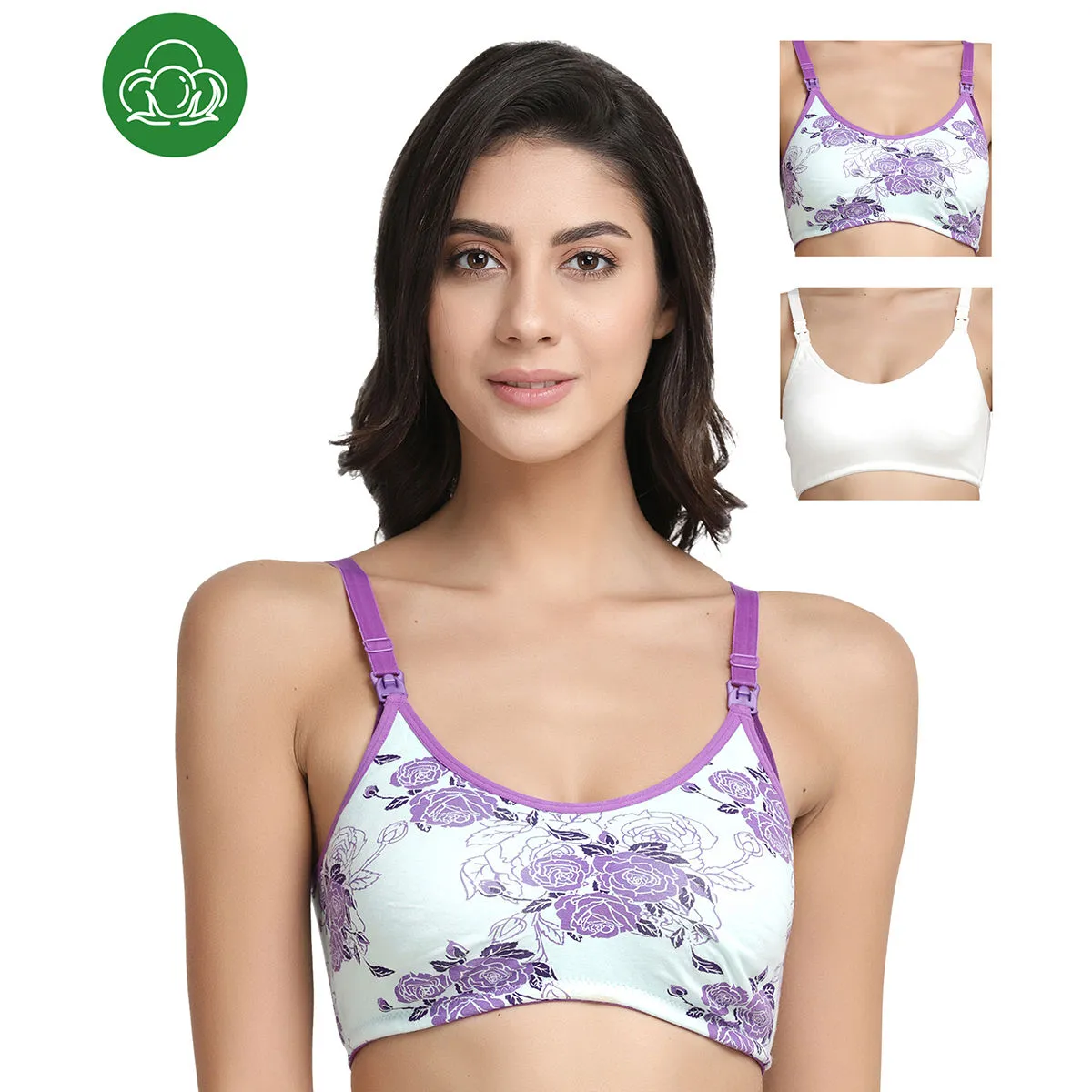 Inner Sense Organic Antimicrobial Soft Nursing Bra Pack of 3 - Multi-Color (32C)