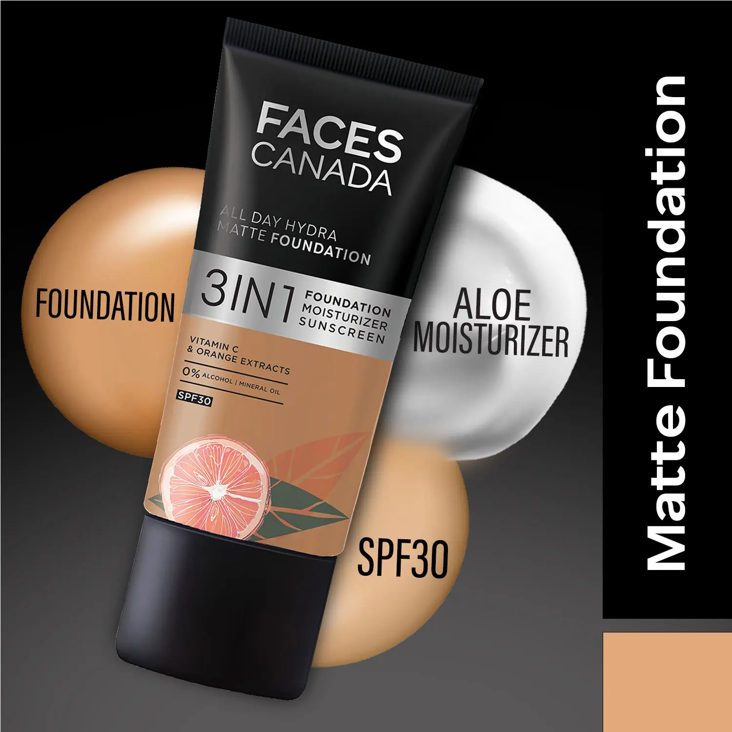 Faces Canada All Day Hydra Matte Foundation I 3 in 1 Matte Foundation + Moisturizer + SPF 30I 24 HR Aloe Hydration & Vitamin C | Warm Sand 042 25 ml