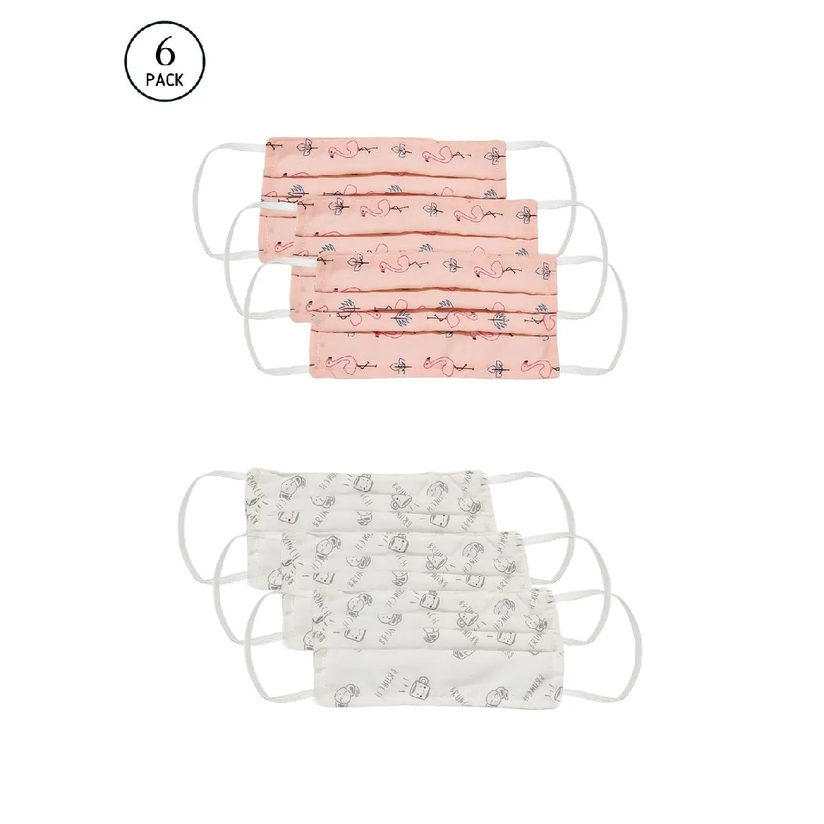 Bellofox Flamingo And Brunch 3-layer 3-ply Reusable & Washable Cotton Face Mask (set Of 6)