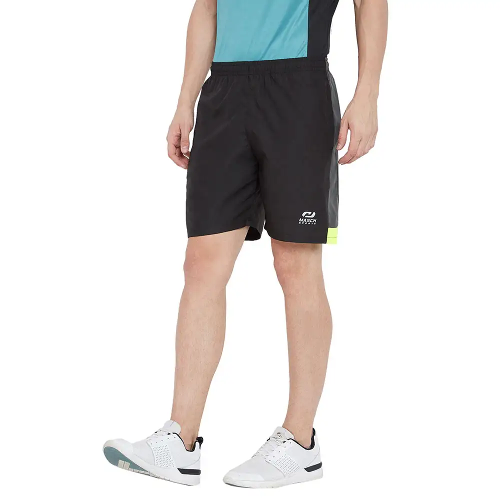 Masch Sports Mens Regular Fit Polyester Shorts (MSSH 0618 CS NEONHP BG),  Large  Black