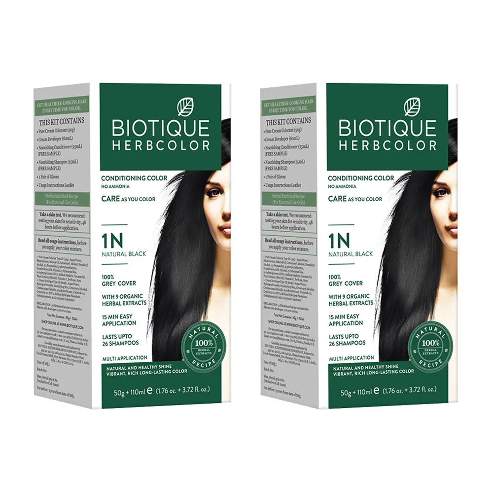 Biotique Natural Herbcolor Hair Color 1n - Natural Black (Pack Of 2)