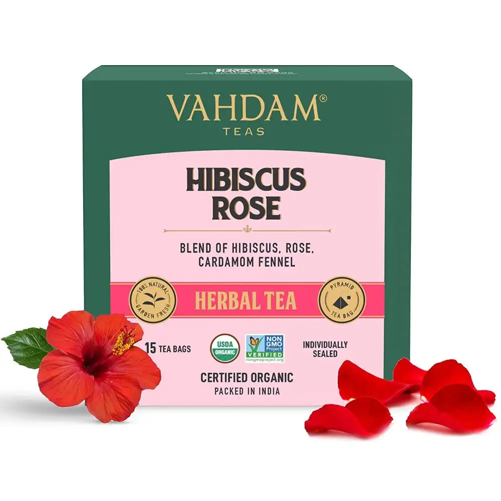 VAHDAM Hibiscus Rose Herbal Tea,  Natural  15 Piece(s)/Pack