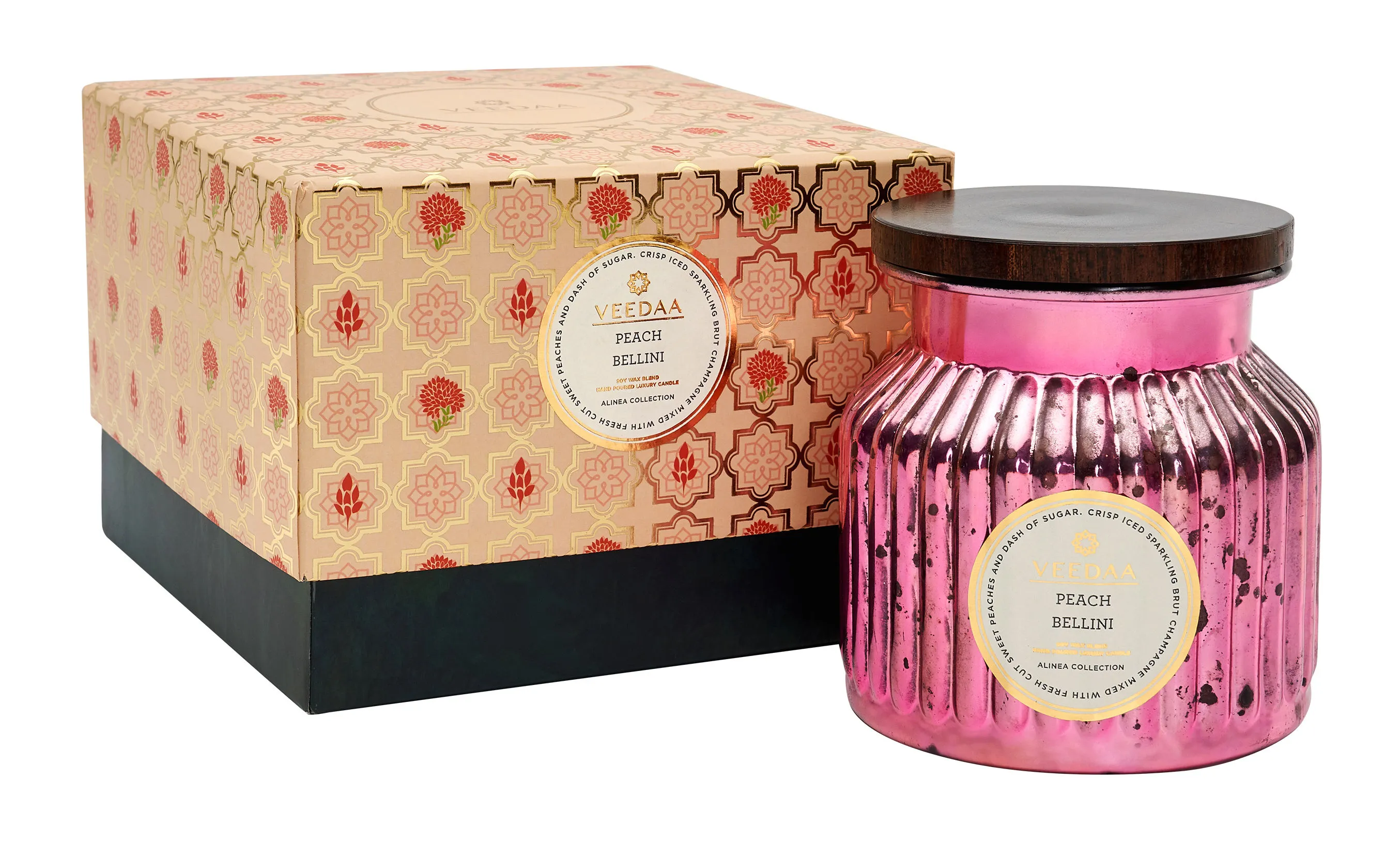 Veedaa Peach Bellini Mercury Glass Scented Candle