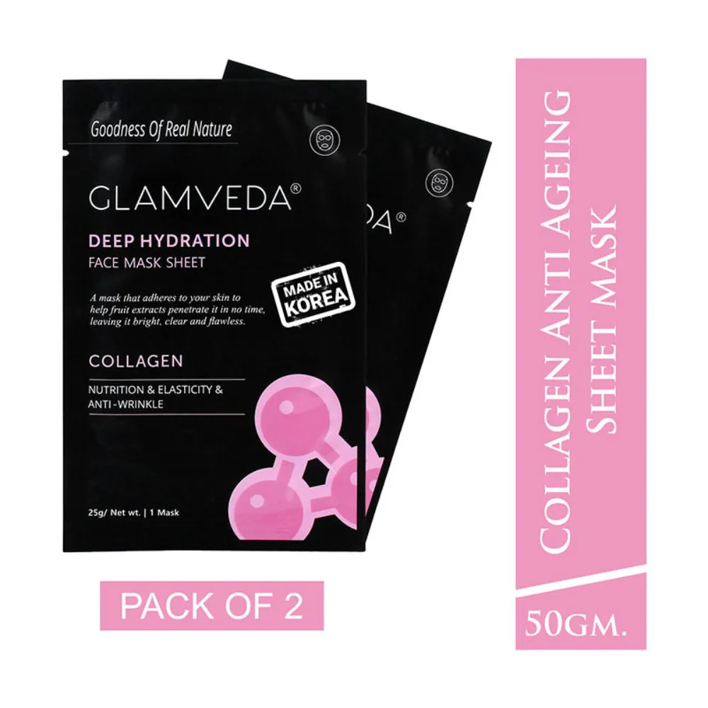 Glamveda Collagen Anti Ageing Korean Sheet Mask - Pack Of 2