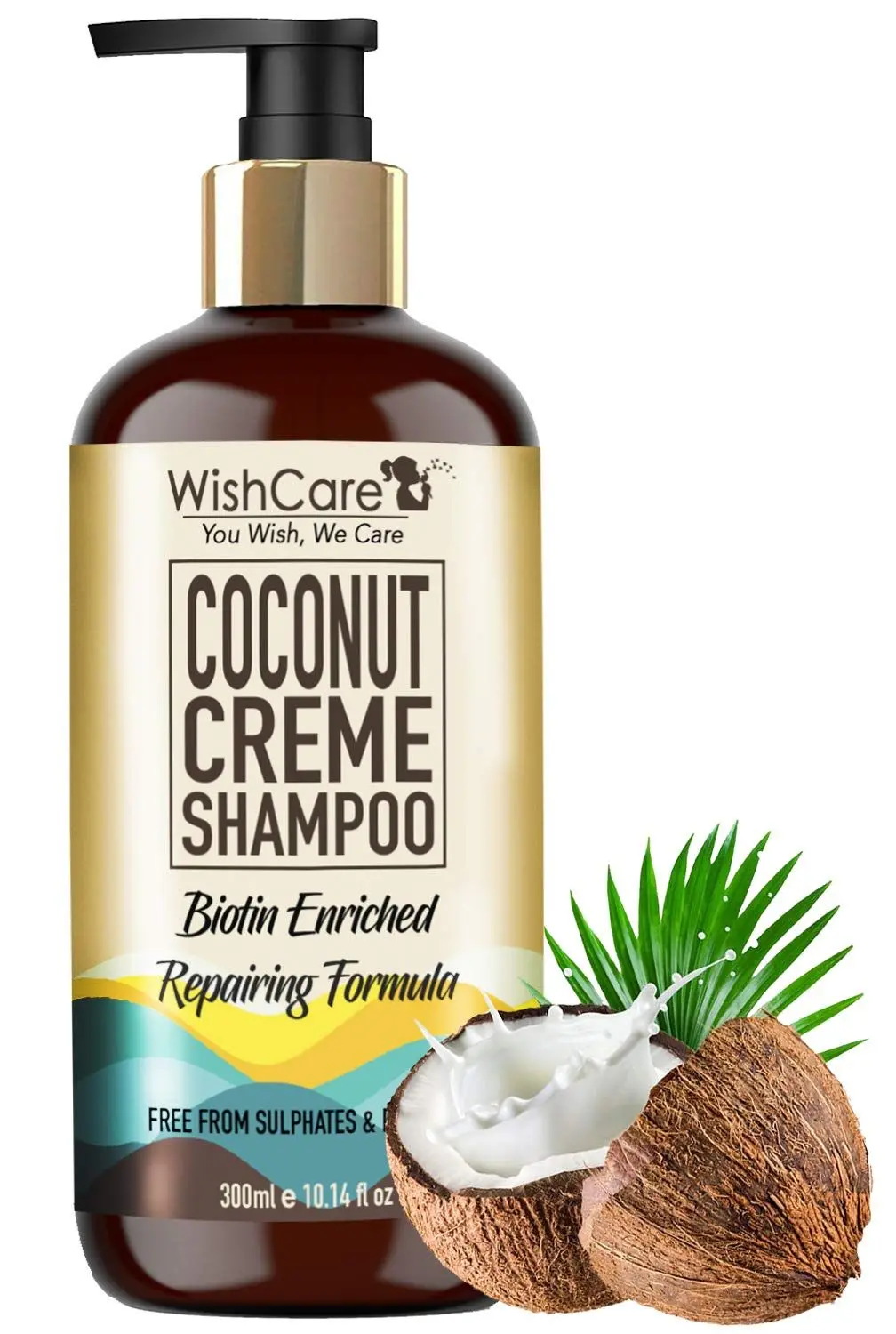 WishCare Coconut Creme Shampoo - Repairing Formula - Free from Sulphates & Parabens (300 ml) (Enriched with Biotin)