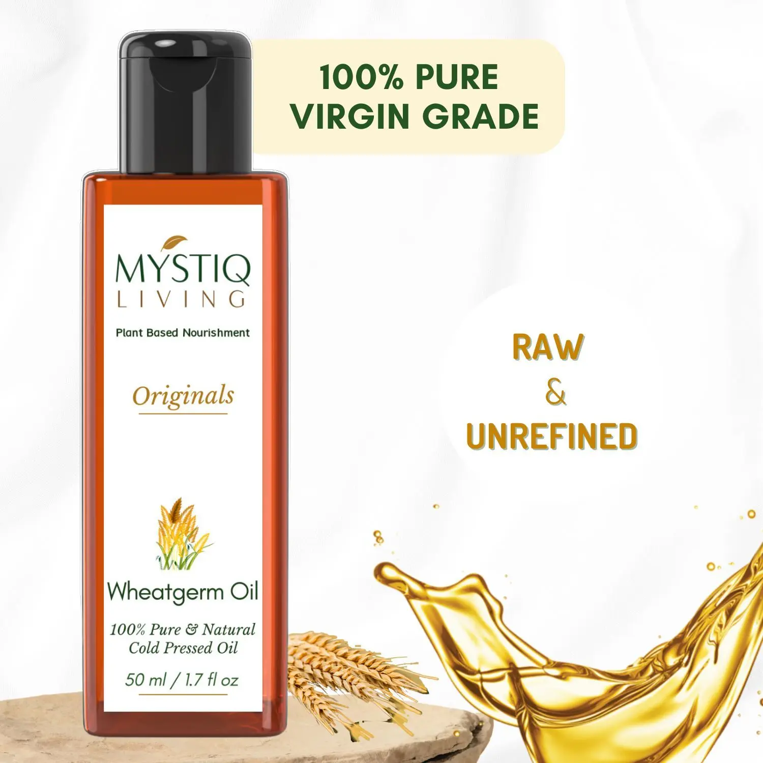 Mystiq Living Wheat Germ Oil (50 ml) Cold Pressed Wheatgerm Oil | 100% Pure and Natural