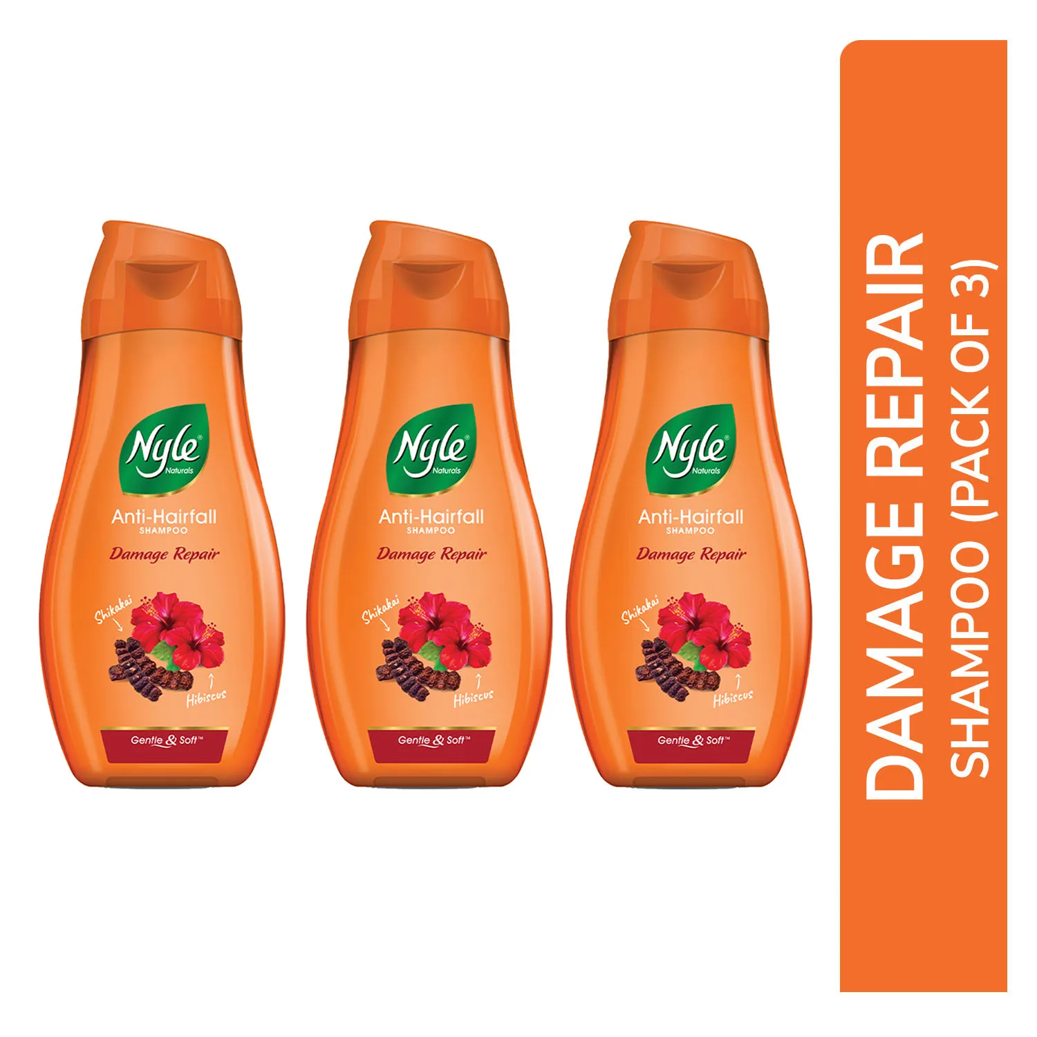 Nyle Naturals Damage Repair Anti Hairfall Shampoo with Shikakai & Hibiscus - Pack of 3