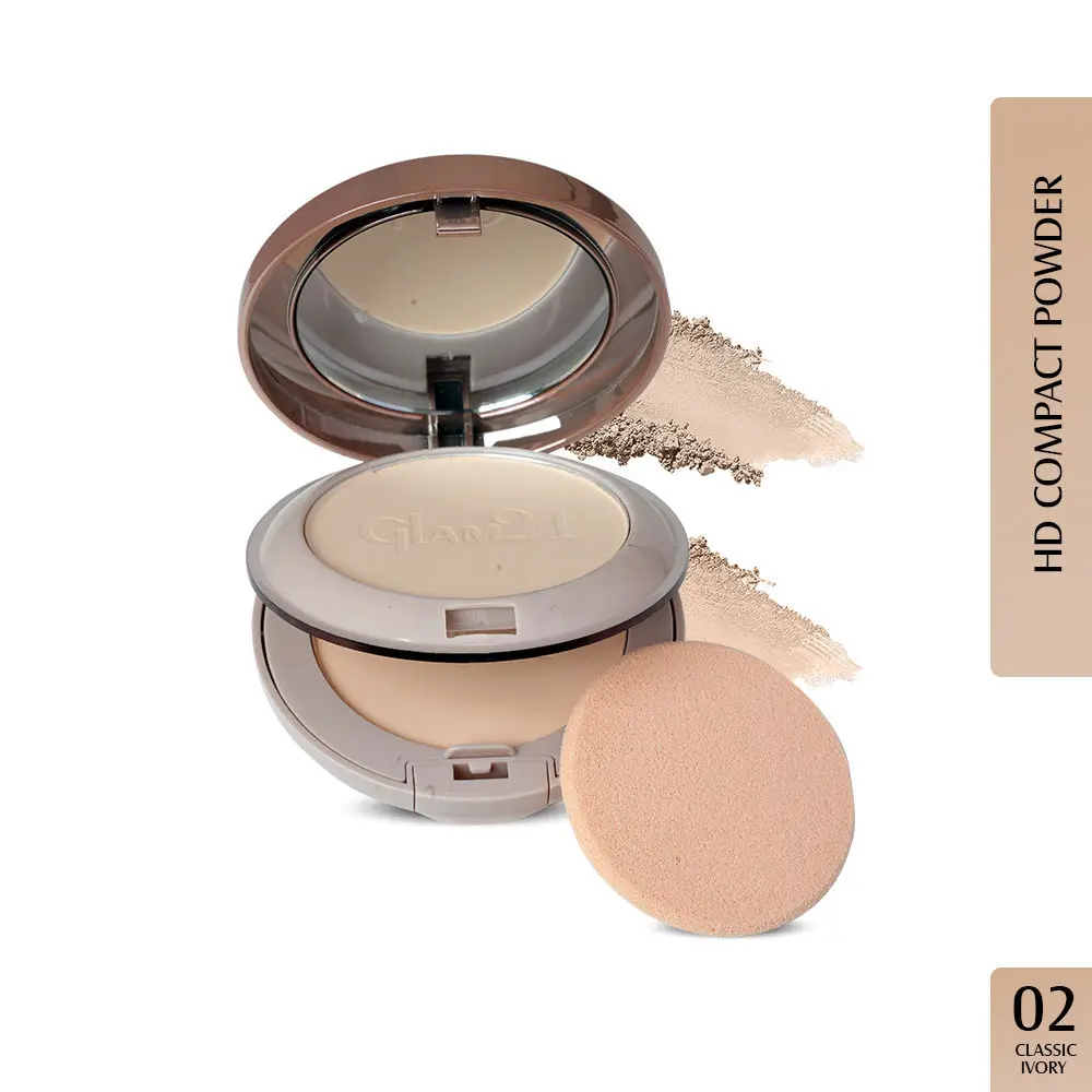 Glam21 Powder Perfect Complexion 2-in-1 Compact 24gm with Oil Control formula | Flowy Matte Finish | Classic Ivory-02