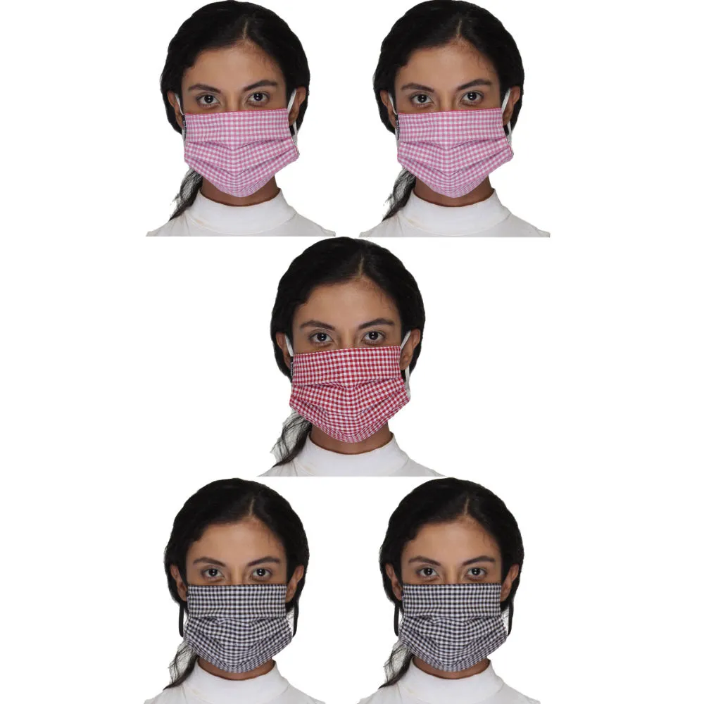 Anekaant Pack Of 5 Multicolor 3-Ply Reusable Checkered Cotton Fabric Fashion Mask