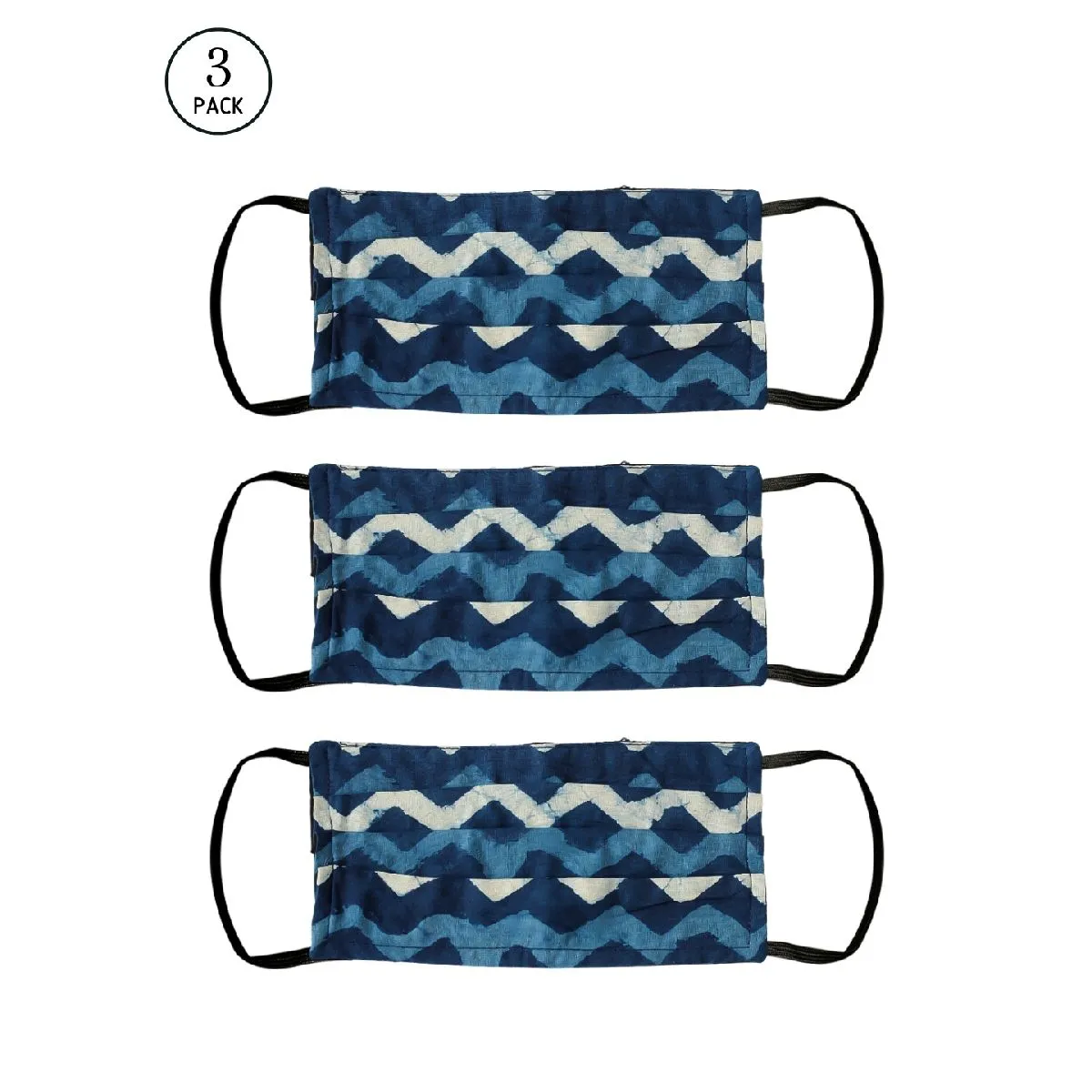 Bellofox 3-Ply Blue Indigo Zigzag Cotton Face Mask (Pack Of 3)