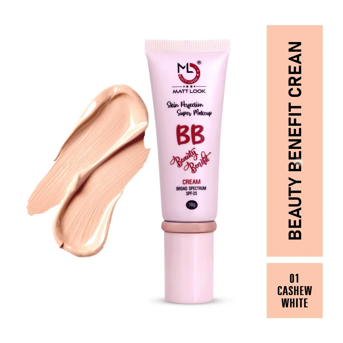 Mattlook Skin Perfection Super Makeup BB Beauty Benefit Cream SPF 25  Lightweight Facial  Glow Moisturizer ,Smooths skin Texture, Gives even skin tone - Cashew White (38gm)