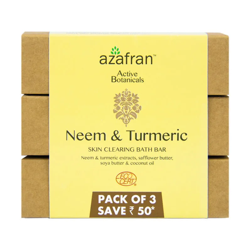 Azafran Active Botanicals Organic Neem & Turmeric Bath Bar Pack Of 3