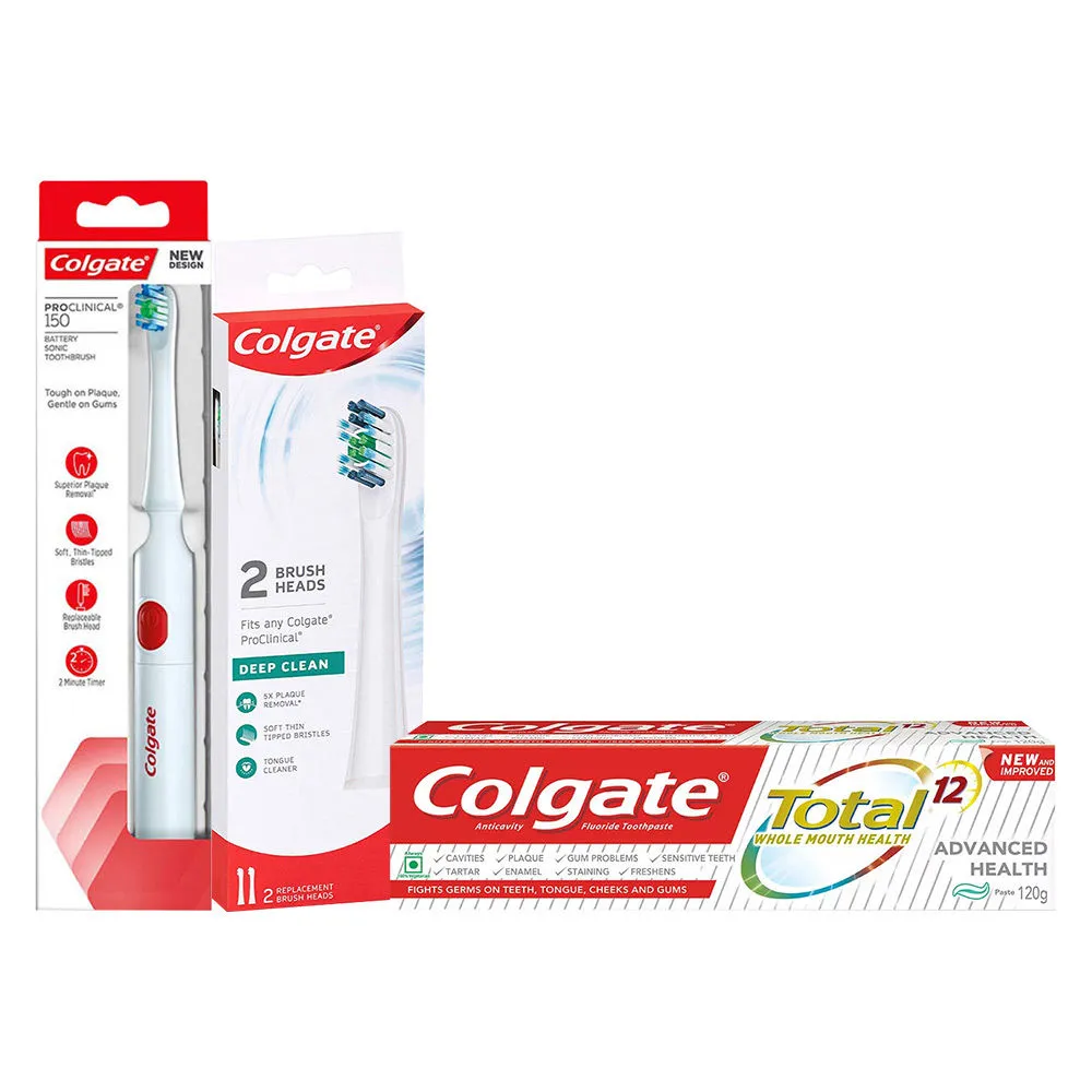 Colgate ProClinical 150 Battery Powered Toothbrush with 2 Refills Colgate Total Toothpaste