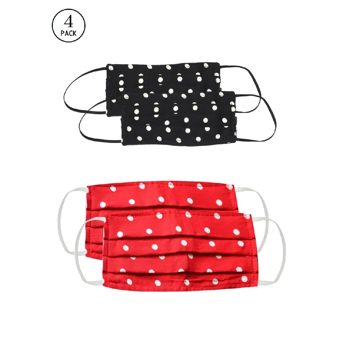 Bellofox 3-Ply Black Black & Red Polka Cotton Face Mask (Pack Of 4)