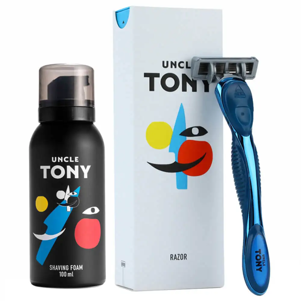 Uncle Tony Shaving Experience Kit (Razor + Foam),  2 Piece(s)/Pack  for All Types of Beard Blue