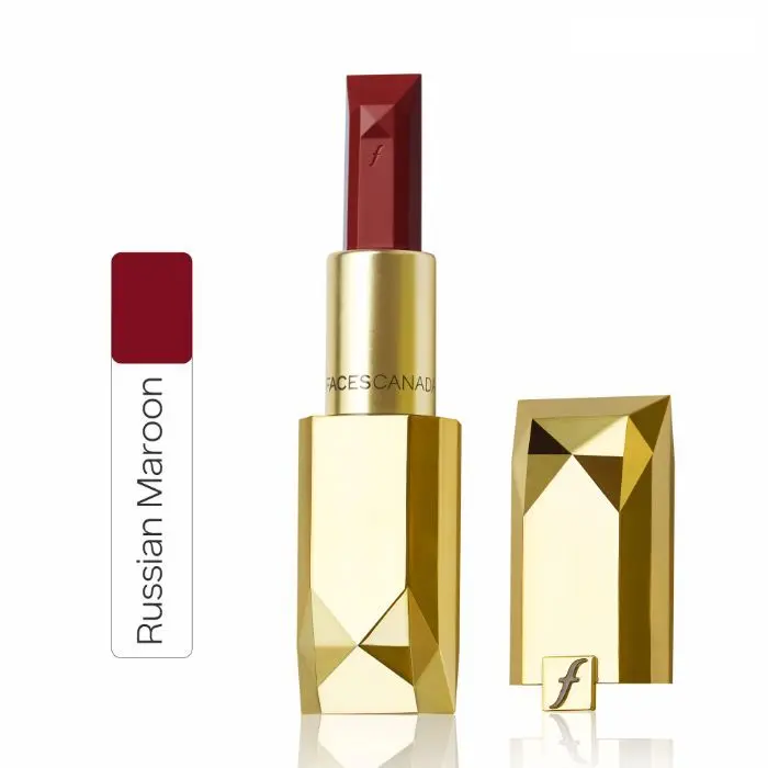 Faces Canada Belle De Luxe Lipstick | Luxurious Color | Flawless Plush Lips | Enriched with Rose extracts | High Precision Jewel Cut Design | Shade - Russian Maroon 3.8g