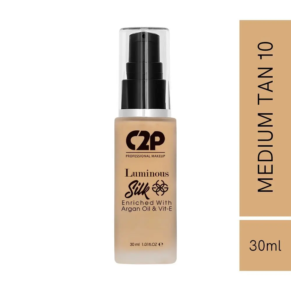 C2P Pro Luminous Silk Liquid Foundation Enriched with Argan Oil & Vitamin E - Medium Tan 10