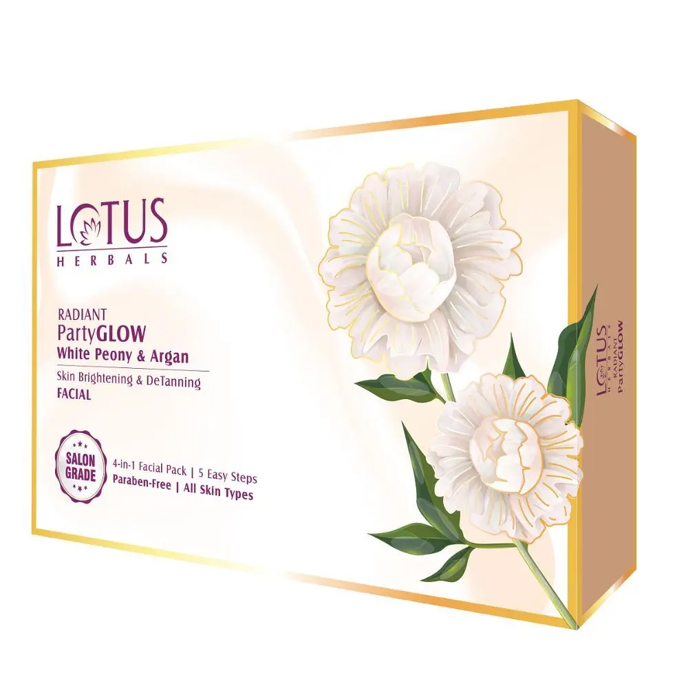 Lotus HerbalsRadiant PartyGLOW WHITE PEONY & ARGAN Skin Brightening & DeTaning Facial 4 in 1 Facial Pack | 300 g