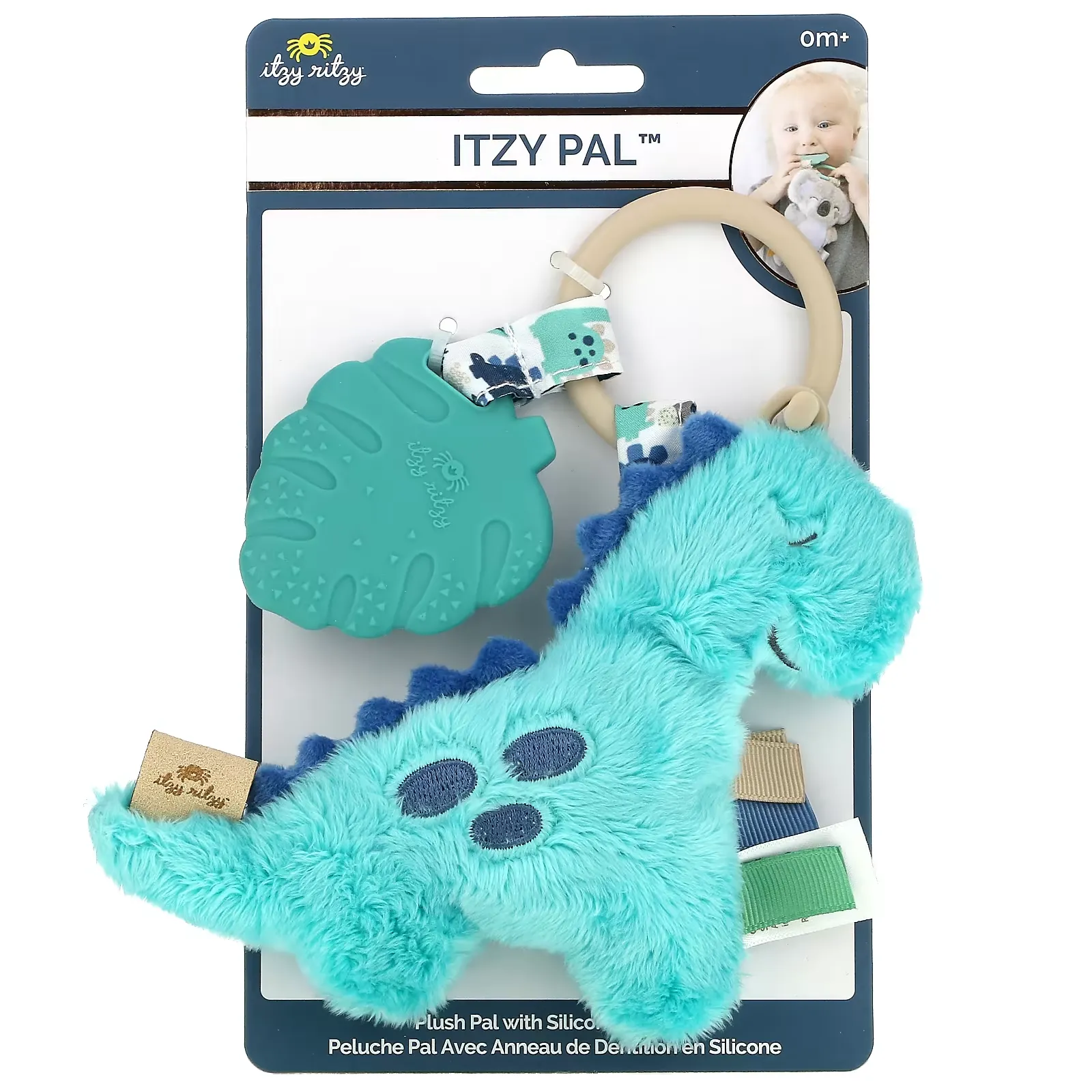 Itzy Pal, Plush Pal with Silicone Teether, 0+ Months, James The Dinosaur, 1 Teether