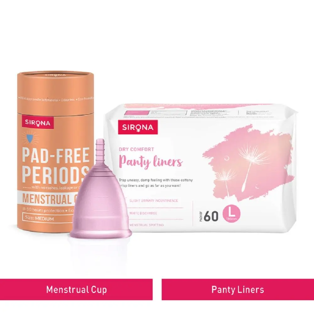 Sirona FDA Approved Reusable Menstrual Cup (Medium) with Ultra-Thin Premium Panty Liners (L)