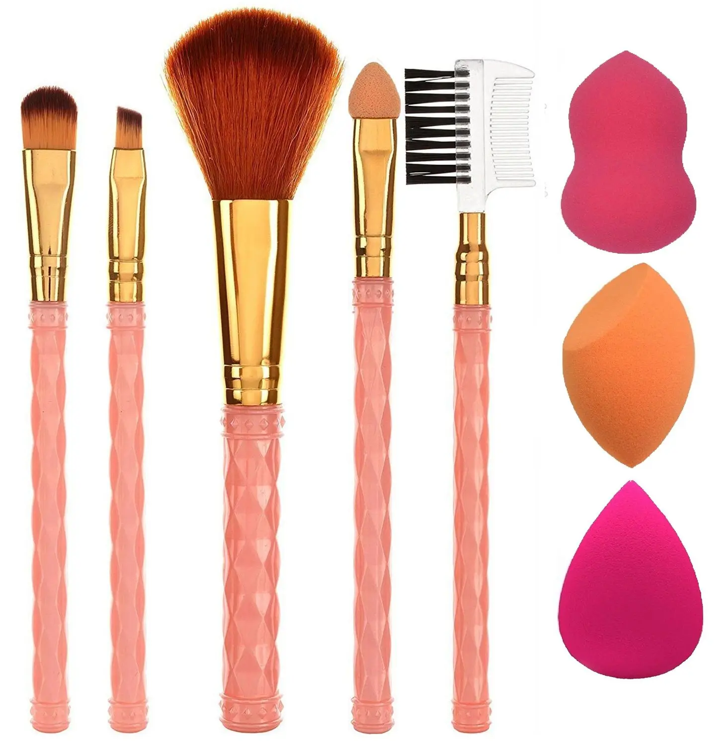 AY Makeup Brush Set of 5 and 3 Makeup Sponge Puff (Colour May Vary)