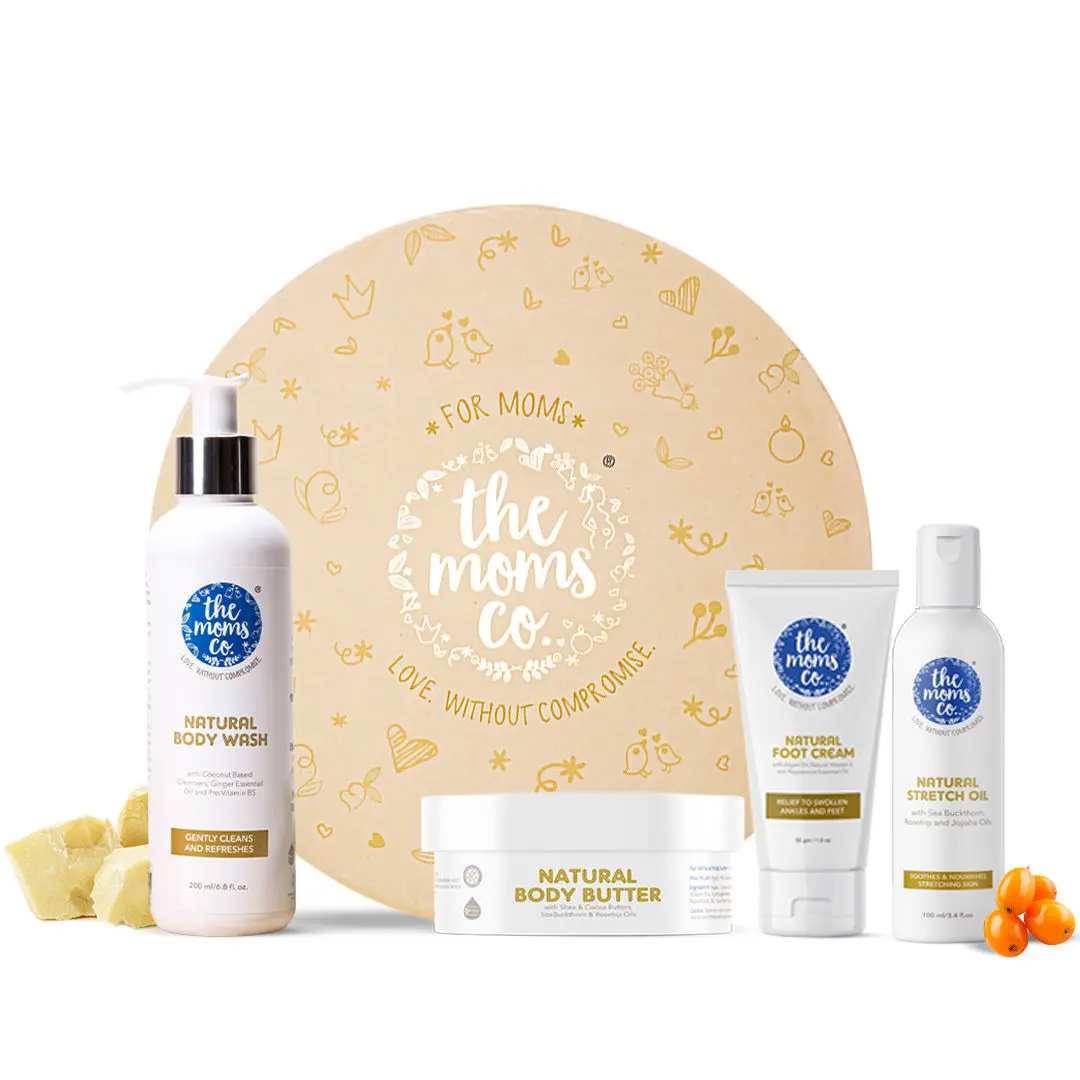 The Moms Co. All-Natural Complete Care Pregnancy Gift Box, 4-Piece Pregnancy Gift Set, Including Australian Certified Toxin-Free Body Butter for pregnant belly