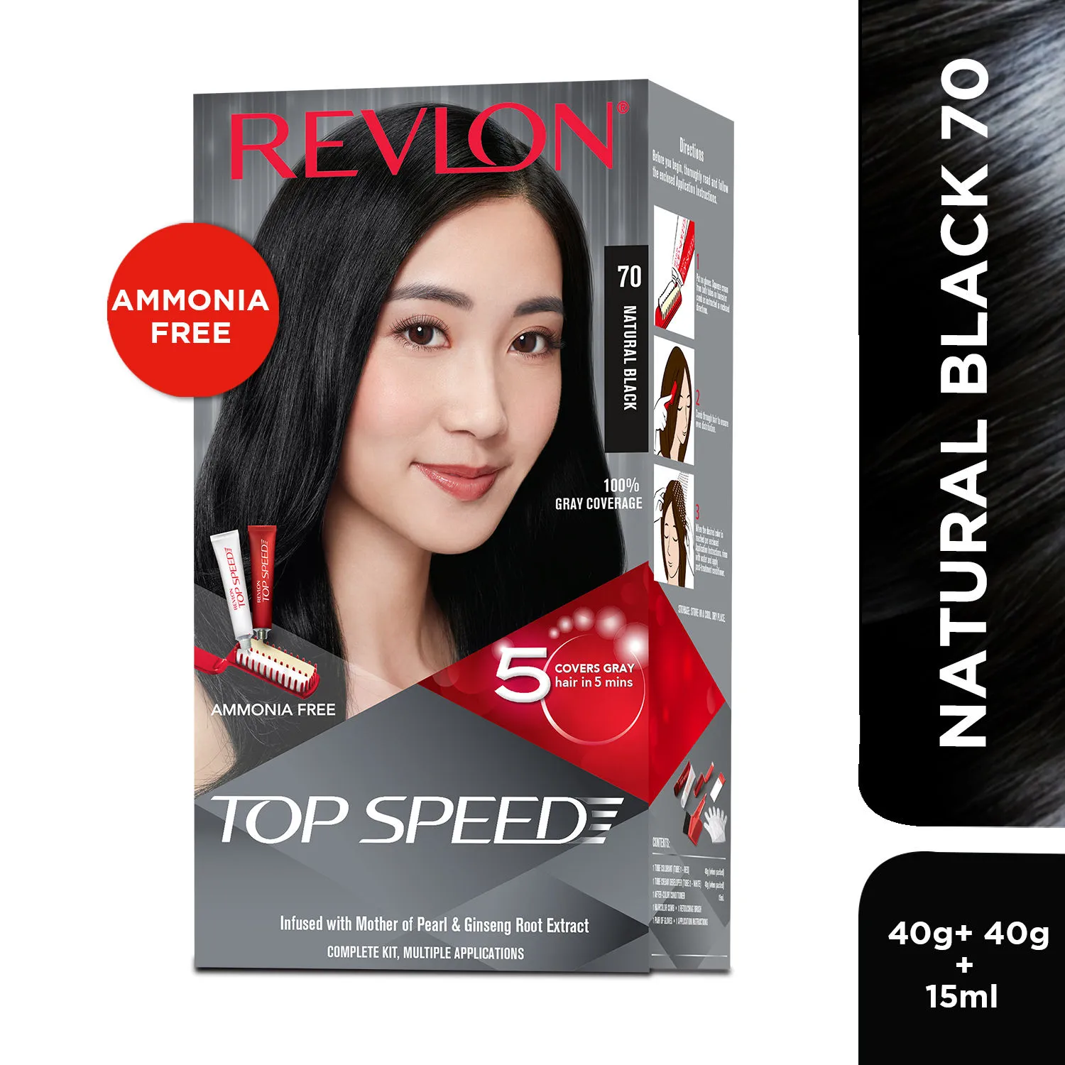 Revlon Top Speed Hair color Woman, Natural Black 70