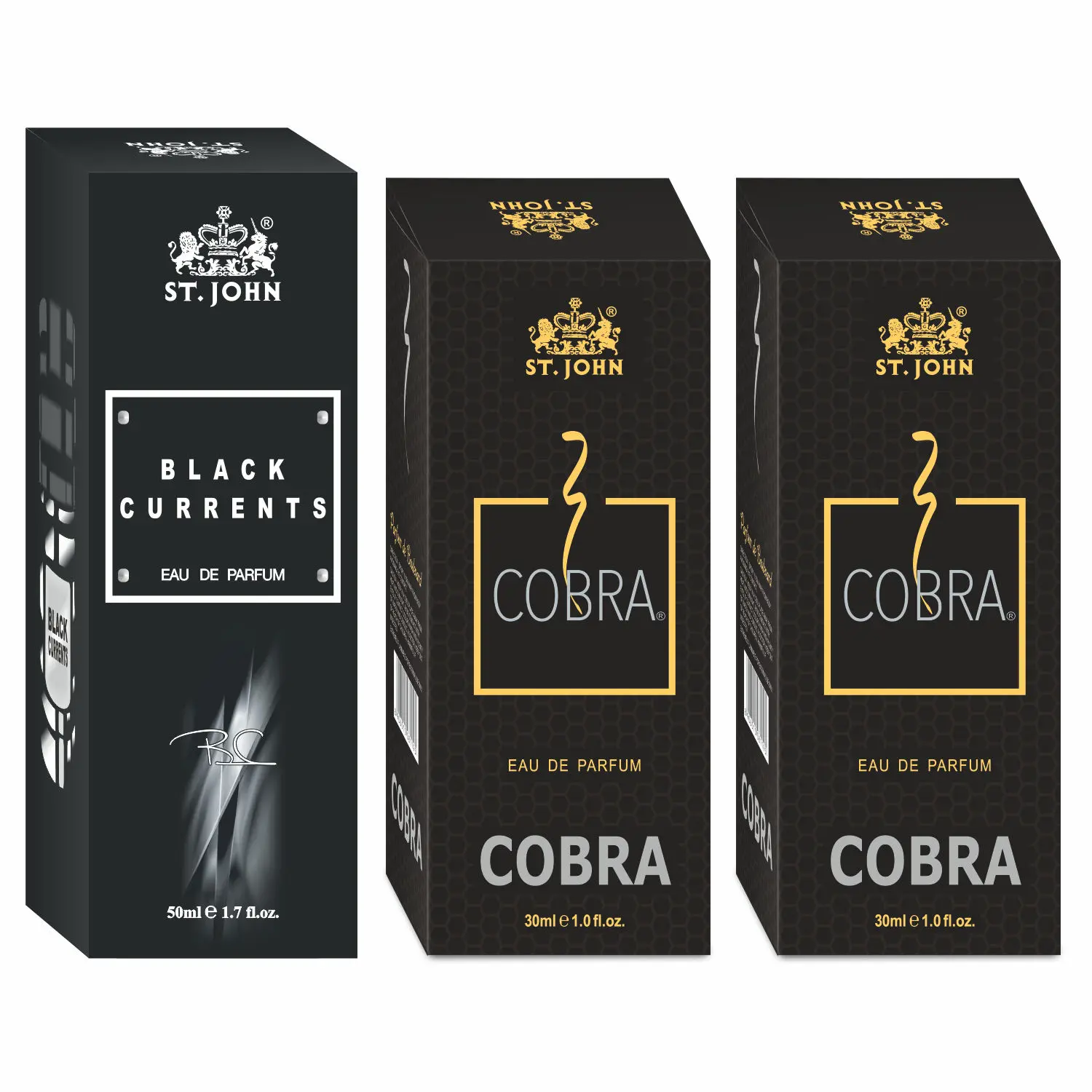 ST-JOHN Cobra 30ml Pack of 2 & Black Current 50ml Body Perfume Combo Gift Pack Eau de Parfum - 110 ml (For Men & Women)