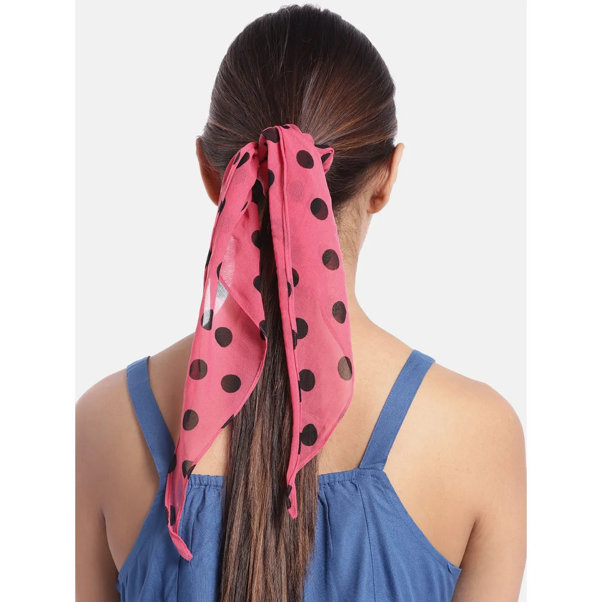 Blueberry Black Doted Pink Ruffle Scrunchie