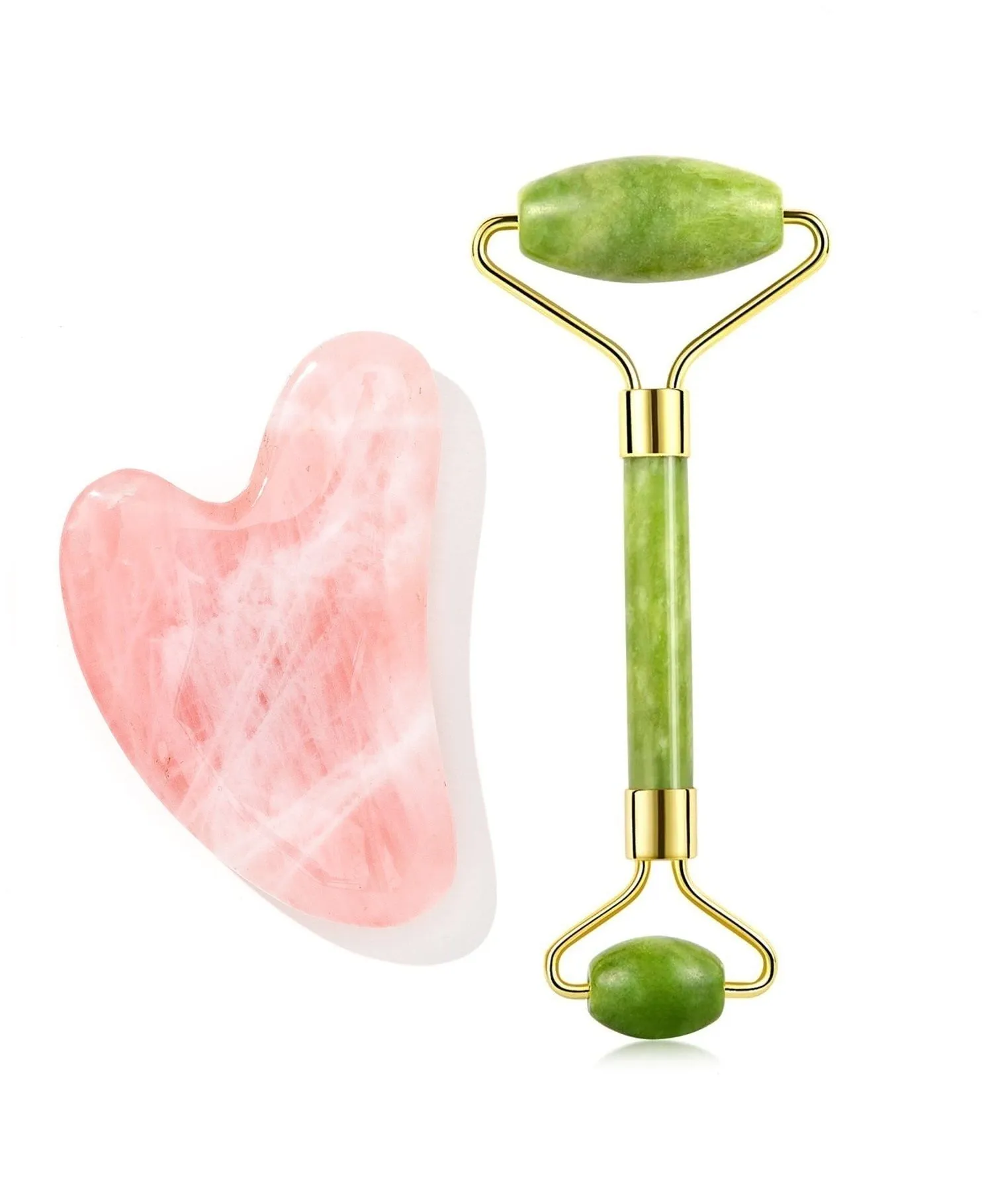 Getmecraft Green Jade Roller And Rose Quartz Gua Sha Facial Massage Tool Set