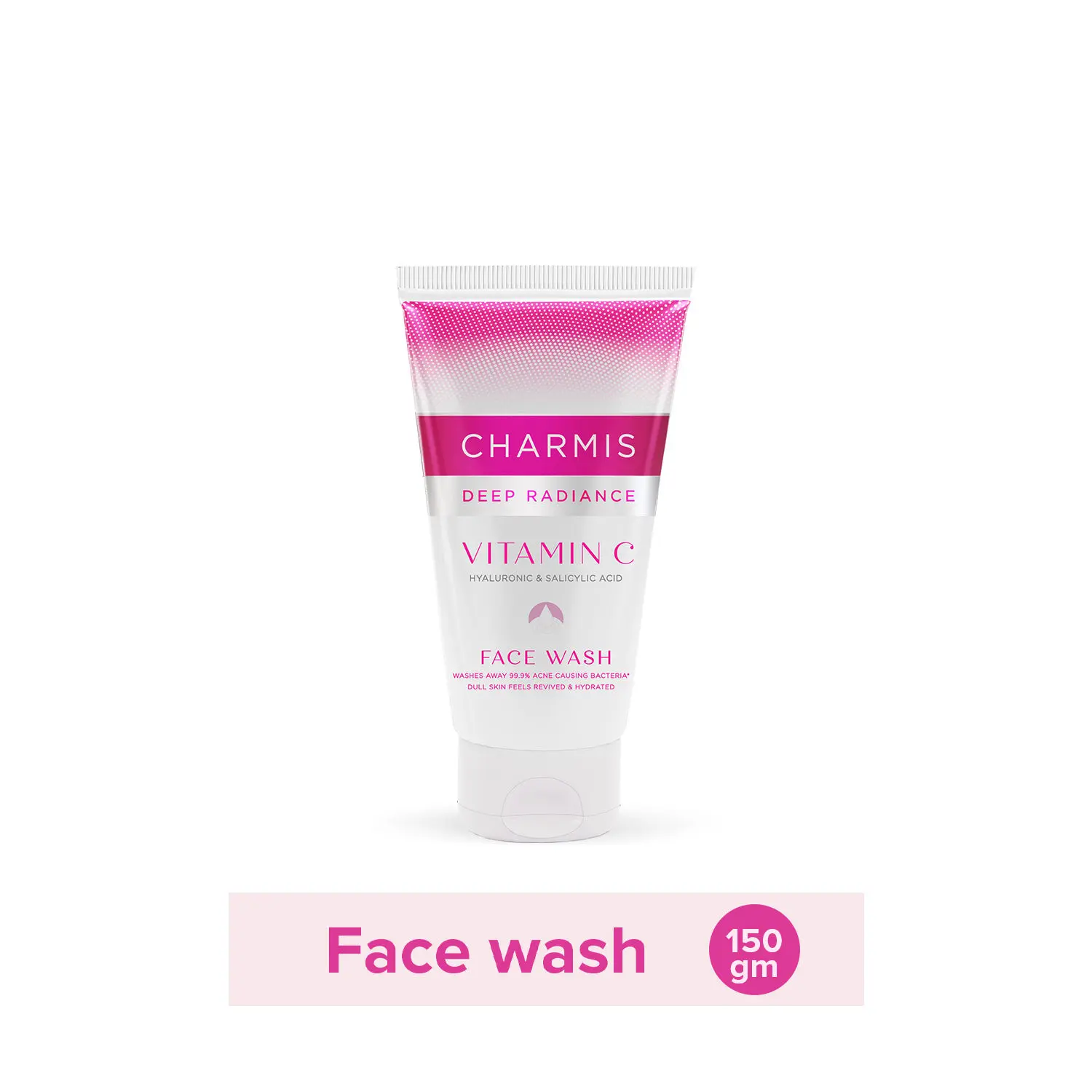 Charmis Deep Radiance Face Wash 150ml with Vitamin C, Hyaluronic Acid and Salicylic Acid, Removes 99.9% Acne causing bacteria and gives Hydrated Skin