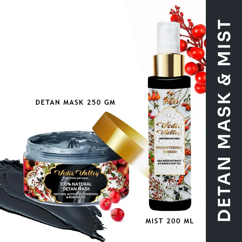 Vedic Valley 100% Natural Detan Face Mask & Brightening Toner Combo