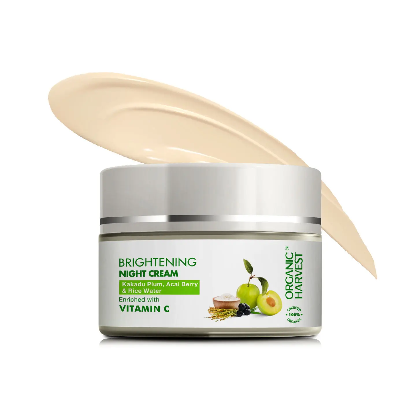 Organic Harvest Brightening Night Cream: Kakadu Plum, Acai Berry & Rice Water - 15gm