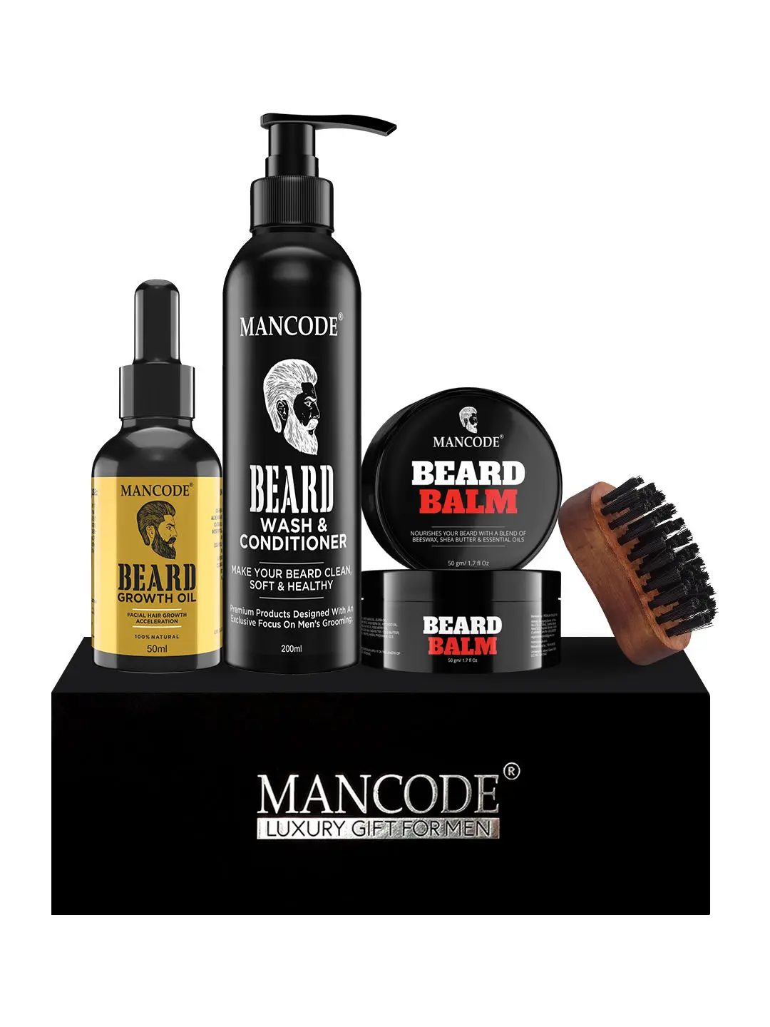 Mancode Gift Set for Men - Premium Luxury Beard Growth Kit (Beard Growth Oil + Beard Wash & Conditioner + Beard Balm + Beard Brush) Gift Set - 02