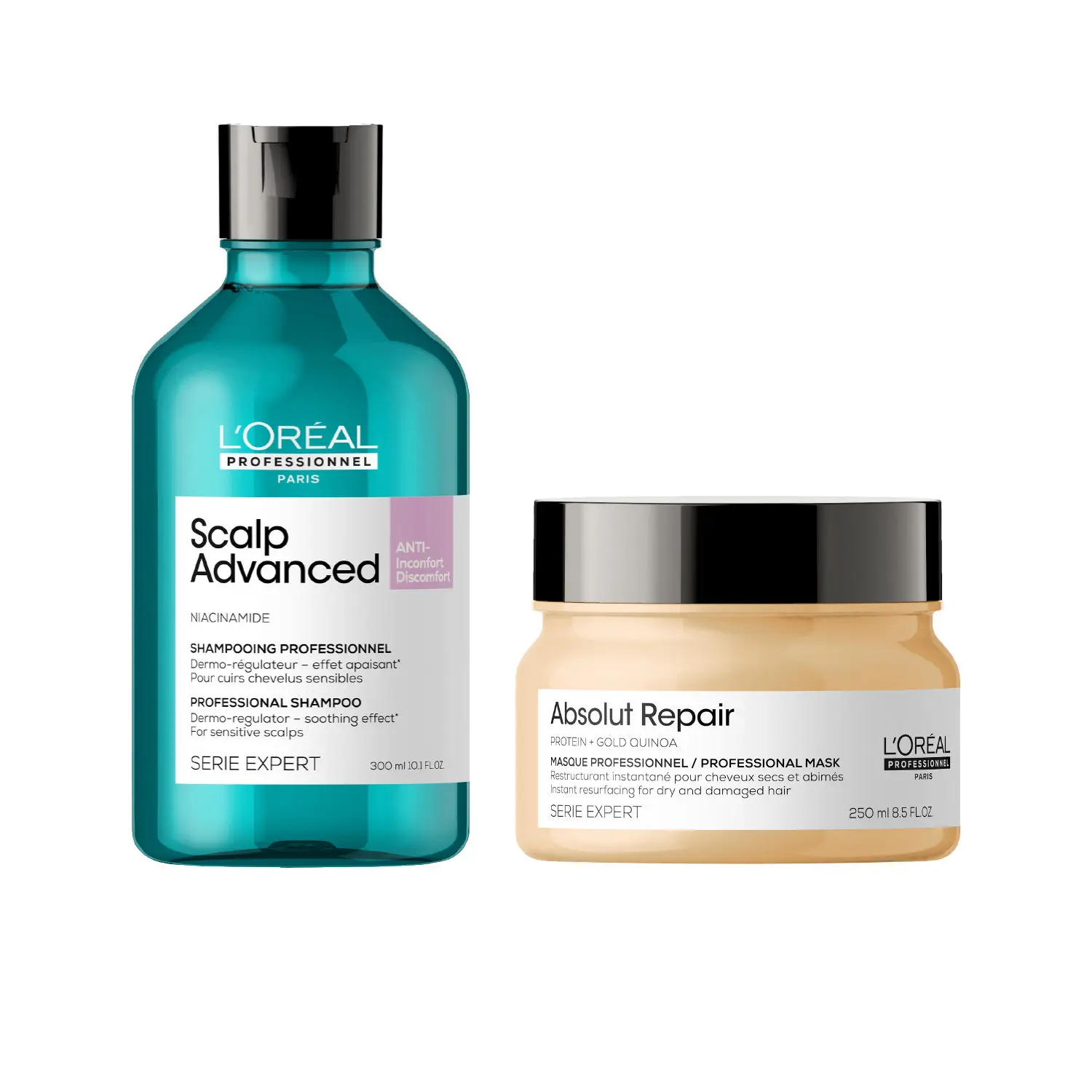 L'Oreal Professionnel Scalp Advanced Anti-Discomfort Dermo-Regulator Shampoo + Combo of Serie Expert Absolut Repair Mask (300ml + 250gm)