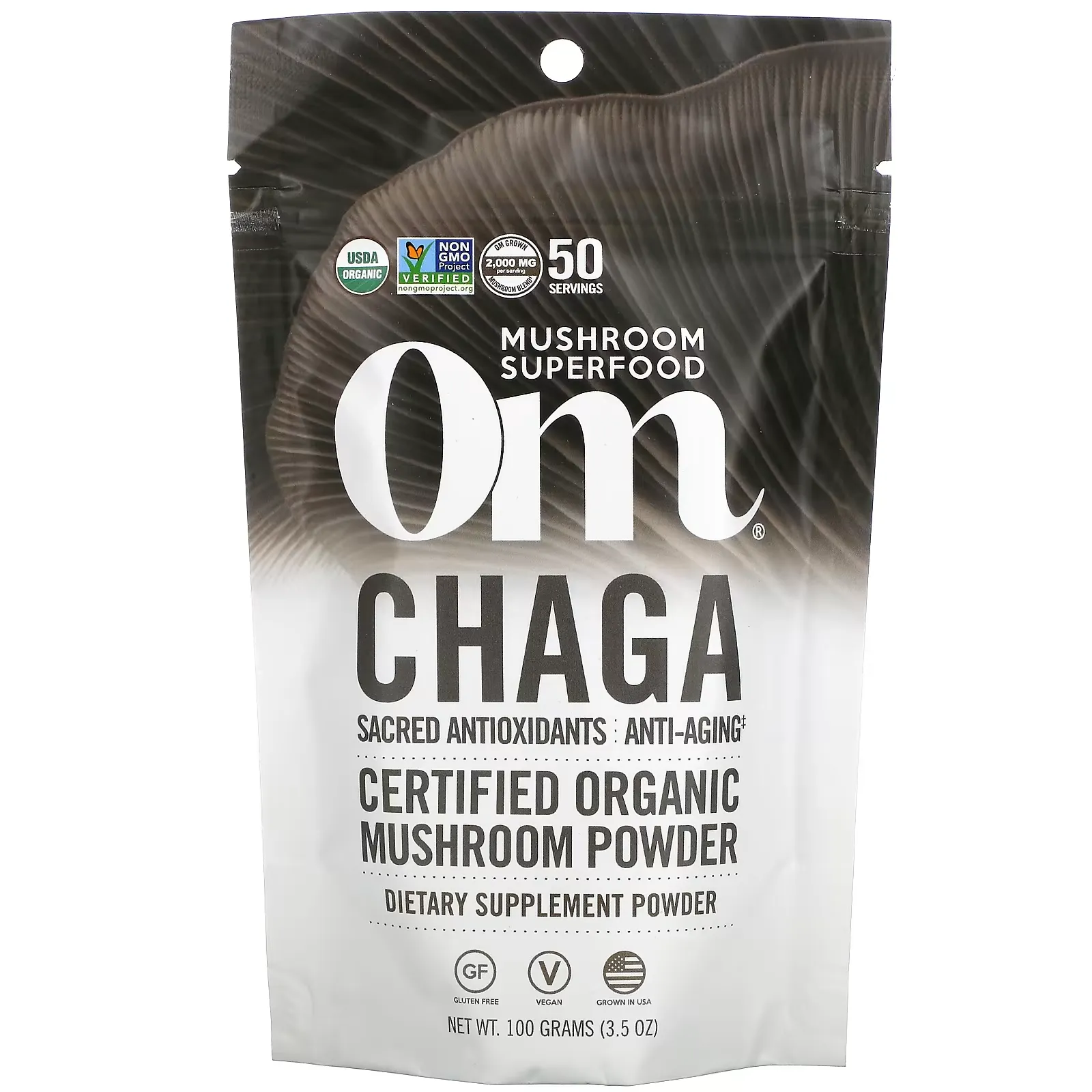 Certified Organic Mushroom Powder, Chaga, 3.5 oz (100 g)