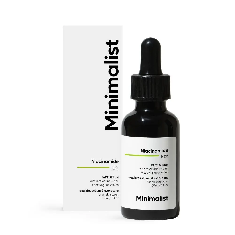 Minimalist 10% Niacinamide face Serum with Matmarine + Zinc + Acetyl Glucosamine Regulates Sebum & Evens Tone, for all skin Types, 30 ml