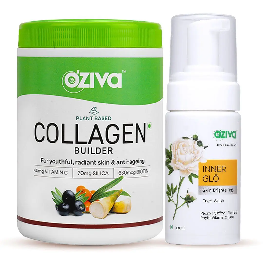 Oziva Glowing Skin Routine (Plant Based Collagen Builder + Inner Glo Skin Brightening Face Wash)