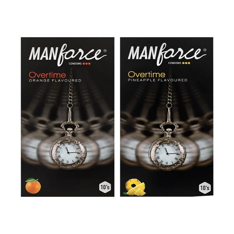 Manforce Overtime Orange & Pineapple 3in1 Ribbed, Contour, Dotted Condoms - Pack Of 2