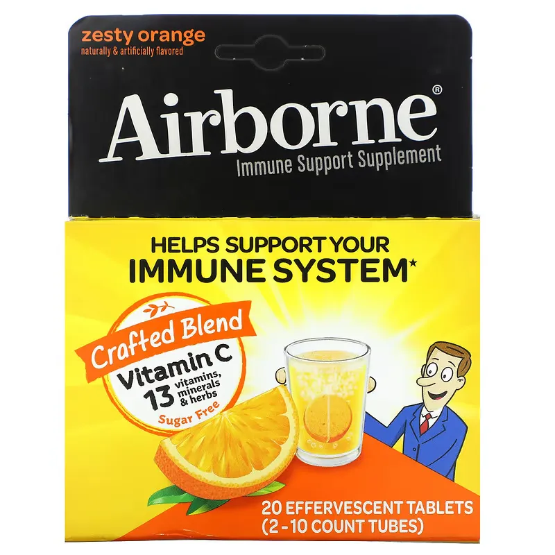 Immune Support Supplement, Zesty Orange, 2 Tubes, 10 Effervescent Tablets Each