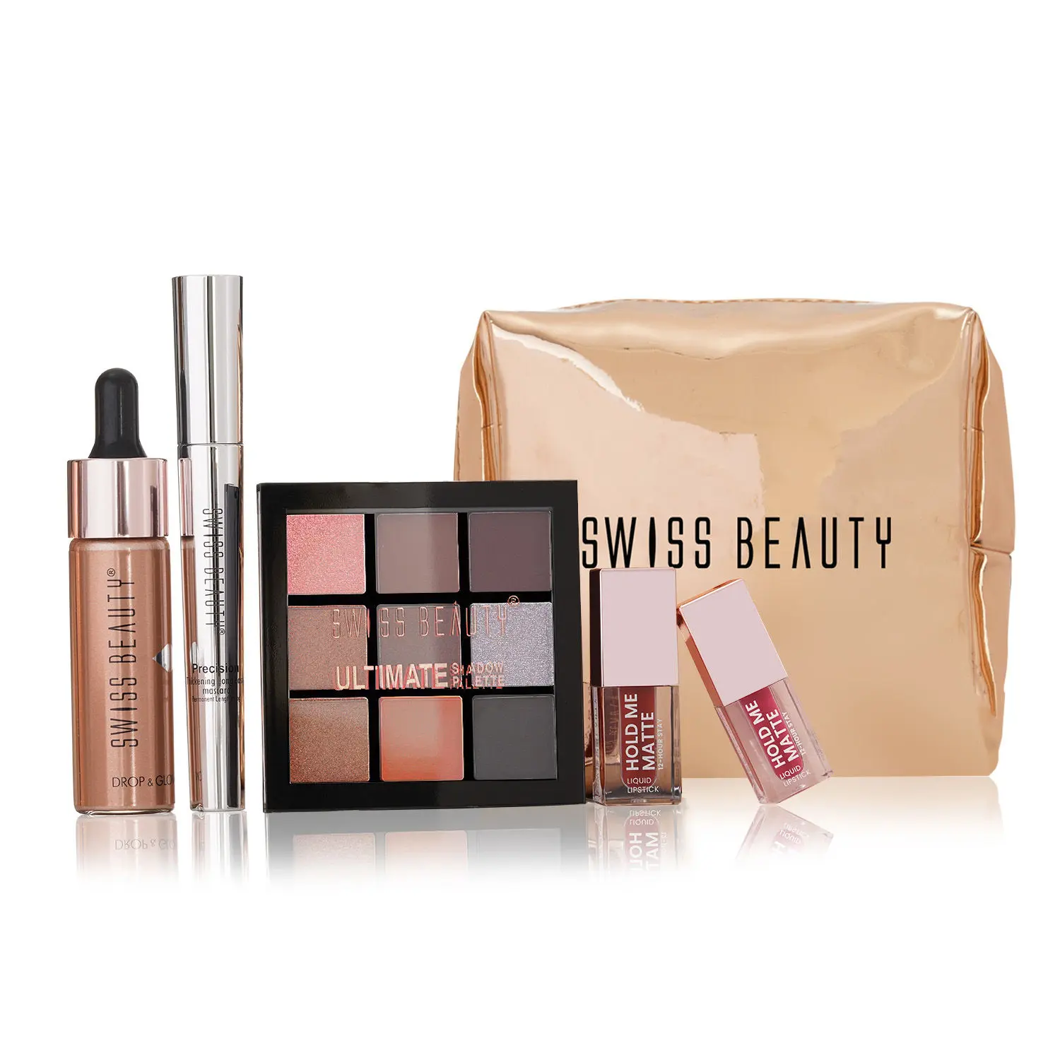 Swiss Beauty Glam Up Makeup Kit with 12 Hour Long-Lasting Lipsticks | Smudge-Proof Mascara | Highly Pigmented Eyeshadow | Liquid Highlighter 35.5 Gram