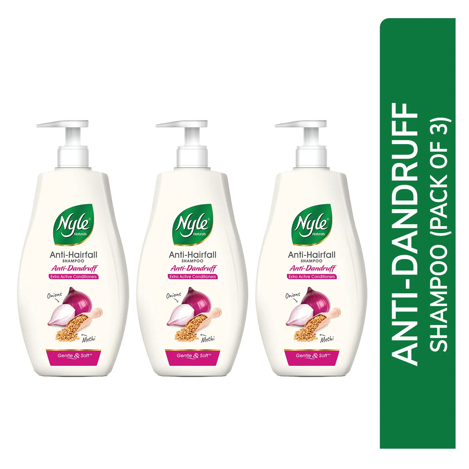 Nyle Naturals Anti Dandruff 2 In 1 Shampoo with Active Conditioner - Pack of 3