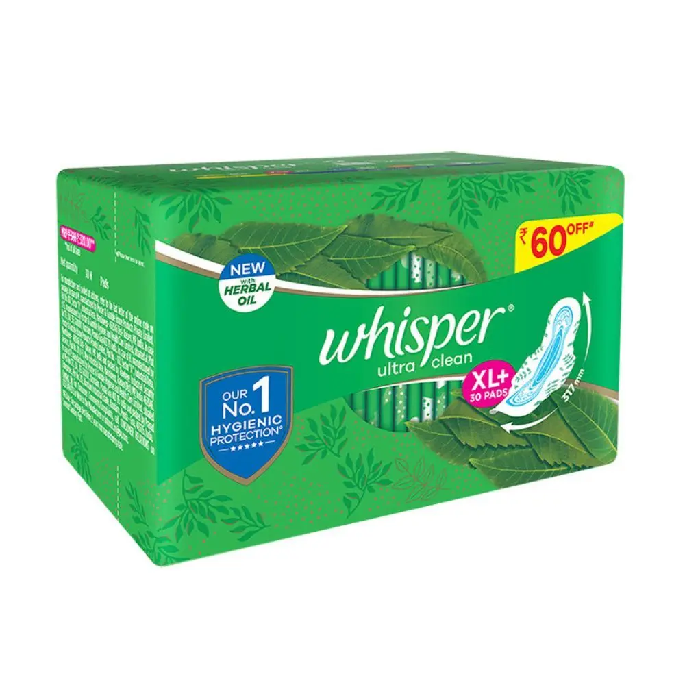 Whisper Ultra Clean Sanitary Pads - 30 Pieces (XL Plus)