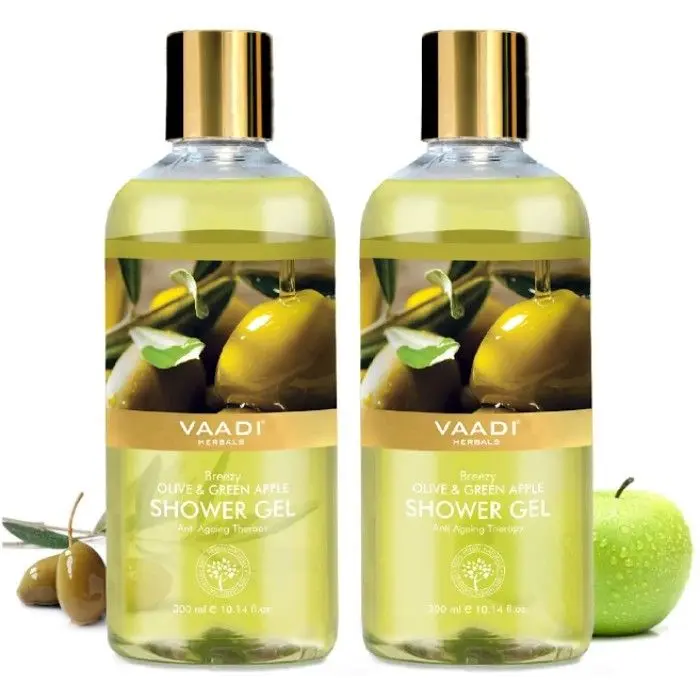 Vaadi Herbals Breezy Olive & Green Apple Shower Gel Value Pack of 2 (300 ml x 2)